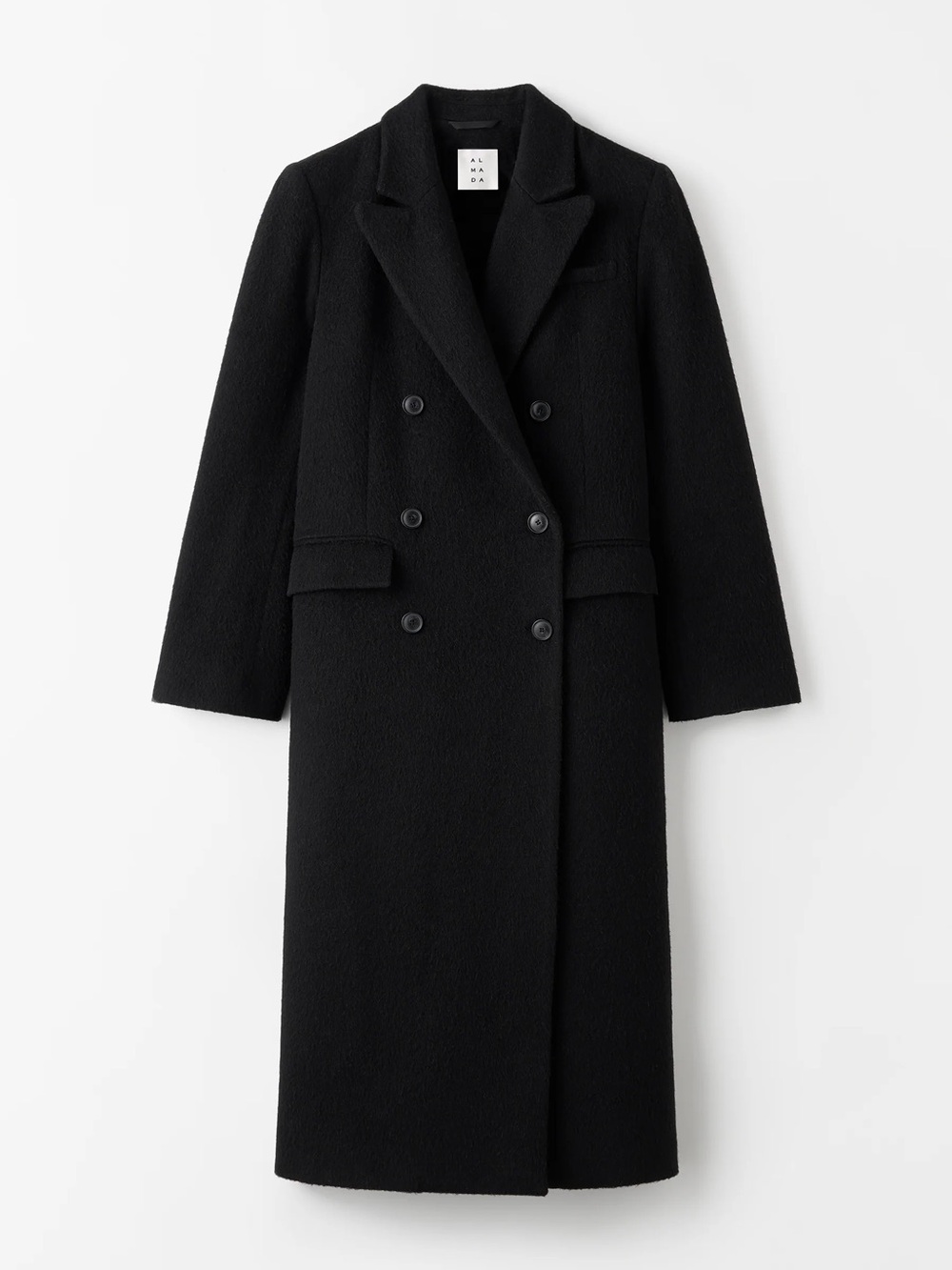 Almada Label Women’s Drew Double Breasted Wool Blend Coat in Black, Small S